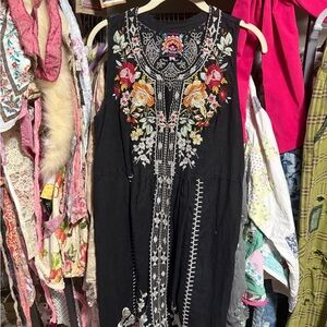Johnny was linen Floral Embroidered Black Dress